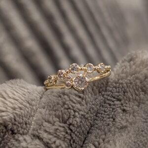 Satellite CZ 18k Yellow Gold Ring, Size 7